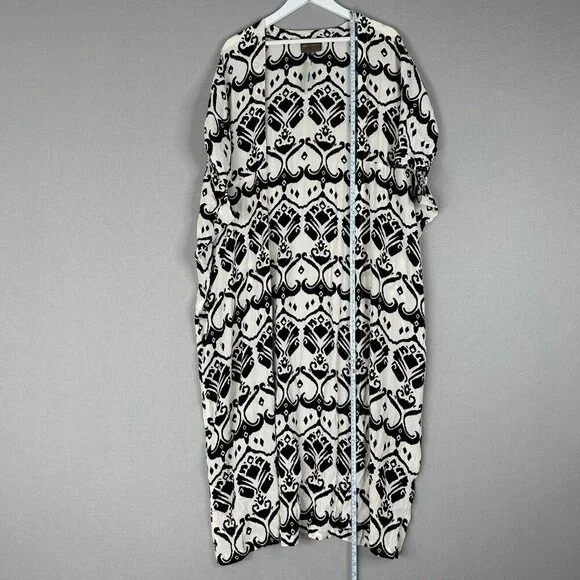 Bel Kazan Anthro Womens Top One Size Black Lois Duster Kimono Motif Resort Beach - Picture 4 of 13